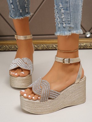 Hotfix Rhinestones Pure Color Round Toe Sandals