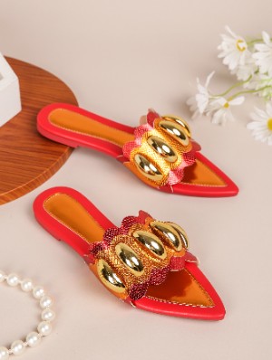 Casual Colorblock Metal Decor Pointed Slippers