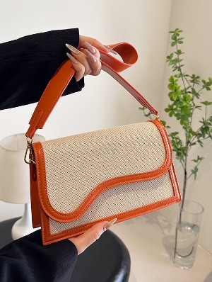 Casual Color Matching PU Canvas Shoulder Bags