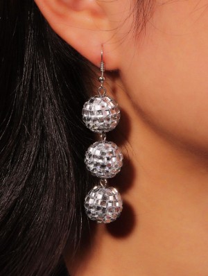 Shiny Beading Circular Earrings