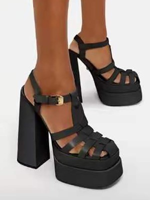 Solid One-buckle Belt Platforms Heels