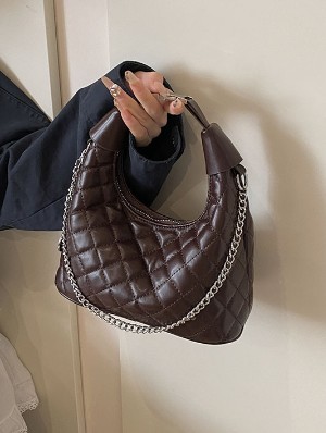 Solid Plaid Chain PU Shoulder Bags