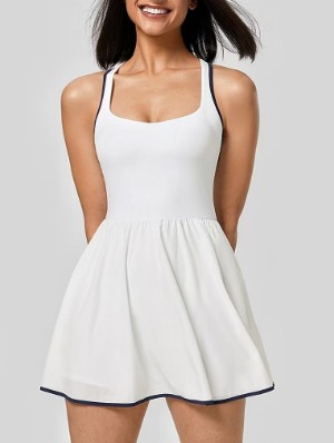 Sporty Backless Lace Up Pleated Mini Dress