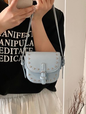 Casual Pure Color Rivets PU Shoulder Bags