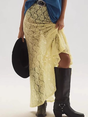 Unique Patchwork Ruffle Hem Fitted Skirts