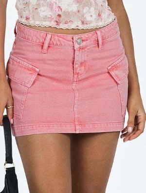 Washed Denim Cargo Pocket Skirts