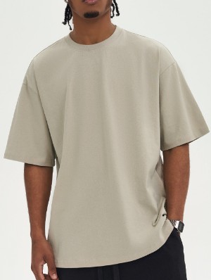 Solid Round Neck Short Sleeve Men Tee