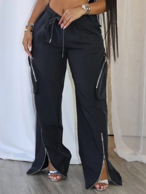 Loose Cargo Pocket Zipper Straight Pants