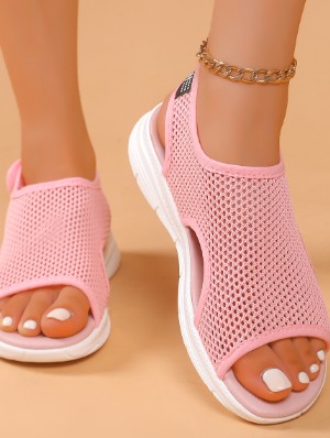 Simple Design Peep Toe Flat Heel Sandals