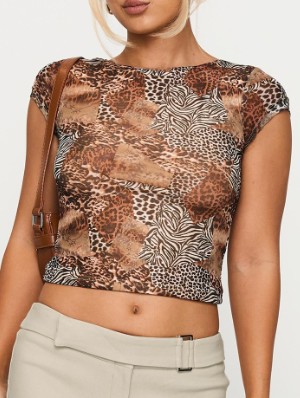 Leopard Backless Lace-Up Cropped Tops