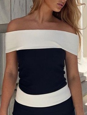 Colorblock Off Shoulder Cropped Tops
