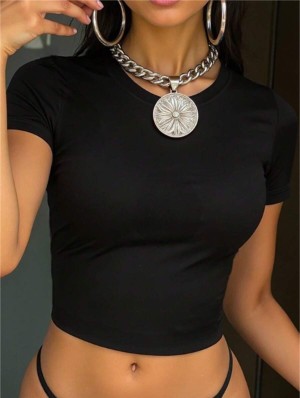 Plain Color Bodycon Crewneck Baby Tee