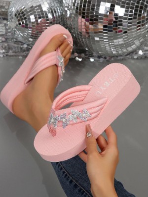 Solid Butterfly Pattern Flip Flops Wedge Slippers