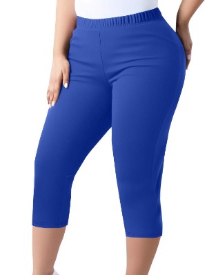 Solid Color Bodycon Elastic Waist Capri Pants