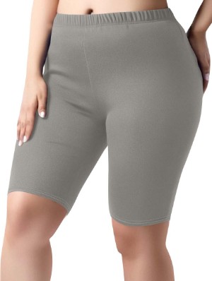Plain Color Elastic Waist Skinny Knee Shorts