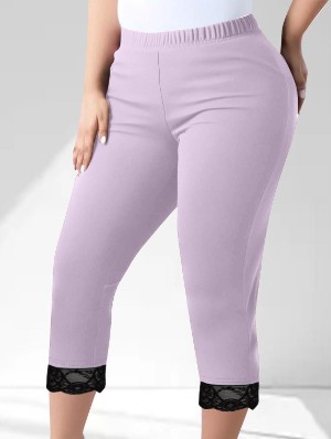 Lace Detail Solid Bodycon Capri Pants