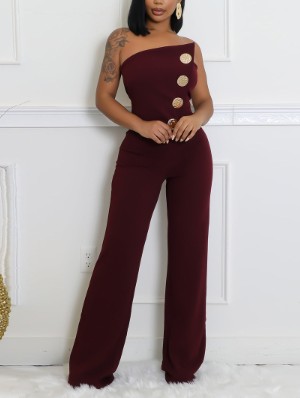 Strapless Metal Buckle Decor Fitted Jumpsuits