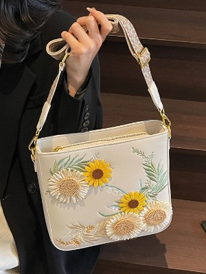 Sunflower Embroidery Shoulder Bags
