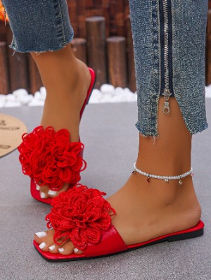 Flower Decor Solid Color Leisure Slippers
