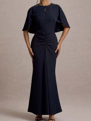 Ruched Hollow-out Batwing Sleeve Maxi Dress