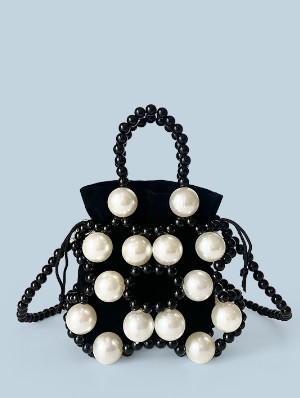 Drawstring Faux Pearl Beading Satchels