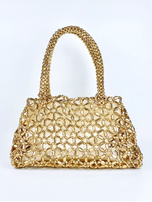 Hollow-out Beading Woven Metallic Shoulder Bags