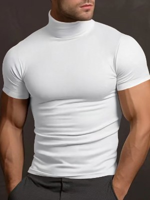 Plain Color Highneck Bodycon Casual Tee