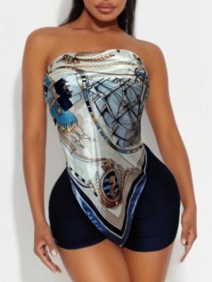 Colorblock Printed Bandage Tube Short Sets