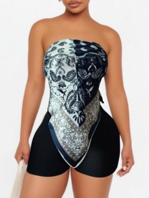 Colorblock Paisley Bandage Tube Short Sets