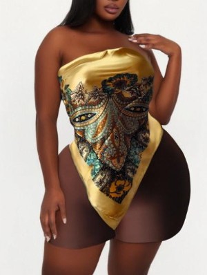 Paisley Printed Bandage Scarf Tube Short Sets