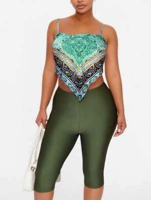 Ethnic Printed Bandage Cropped Knee Shorts Sets