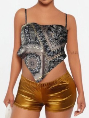 Paisley Bandage Tank Metallic Short Sets