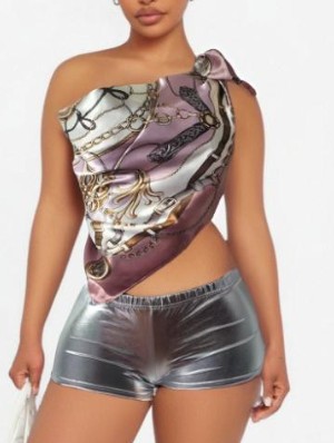 Lace-Up Baby Scarf Tube Metallic Short Sets