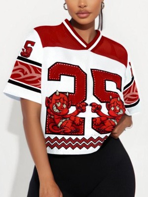 Cartoon Number Striped V Neck Mesh Jerseys