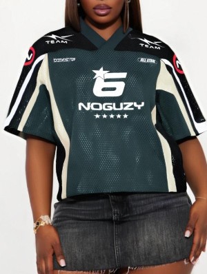 Colorblock Print Loose V Neck Mesh Jerseys