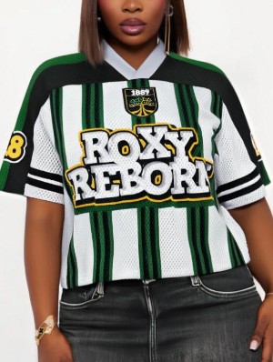 Colorblock Letter Striped Mesh V Neck Jerseys