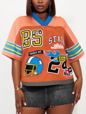 Colorblock Striped Printed Mesh V Neck Jerseys