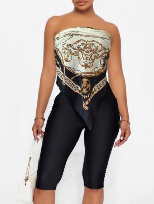 Vintage Scarf Bandage Tube Capri Pants Sets