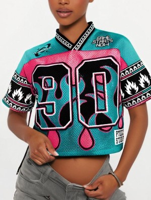 Flame Number Print V Neck Mesh Jerseys