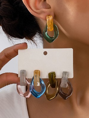 Simple Design Color Matching Patchwork Earrings
