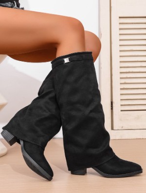 Pure Color Pointed Knee Boots
