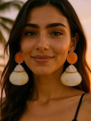 Vintage Colorblock Shell Circular Earrings