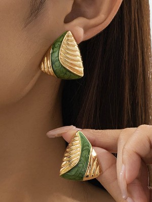 Luxurious Colorblock Geometric Pattern Striped Earrings