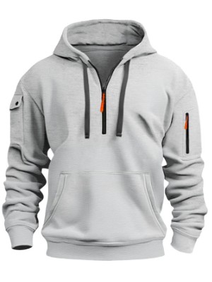 Pure Color Long Sleeve Fleece-lined Men Hoodies