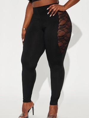 Lace Panel See Through Fitted Low Rise Pants
