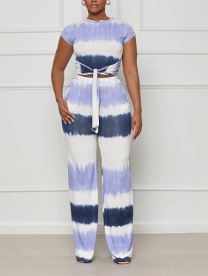Gradient Tie Dye Ribbons Lace-Up Pant Sets