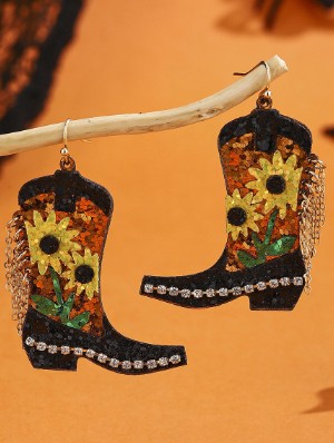 Sequin Flower Ethnic Tassel Earrings