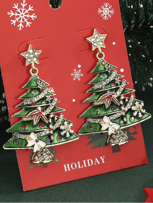 Christmas Tree Star Bow Inlay Earrings