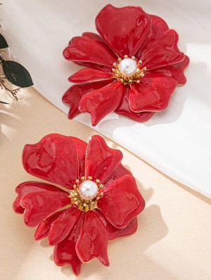 Faux Pearl  Stereo Flower Earrings