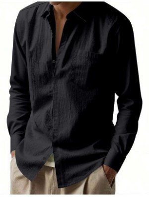 Plain Color Lapel Single Breasted Long Sleeve Shirts